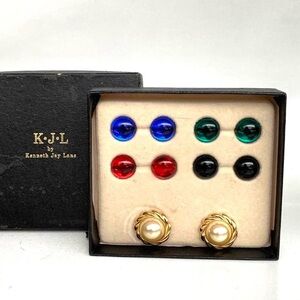 Kenneth Jay Lane Multi-Color Glass and Pearl Clip-On Earring Set